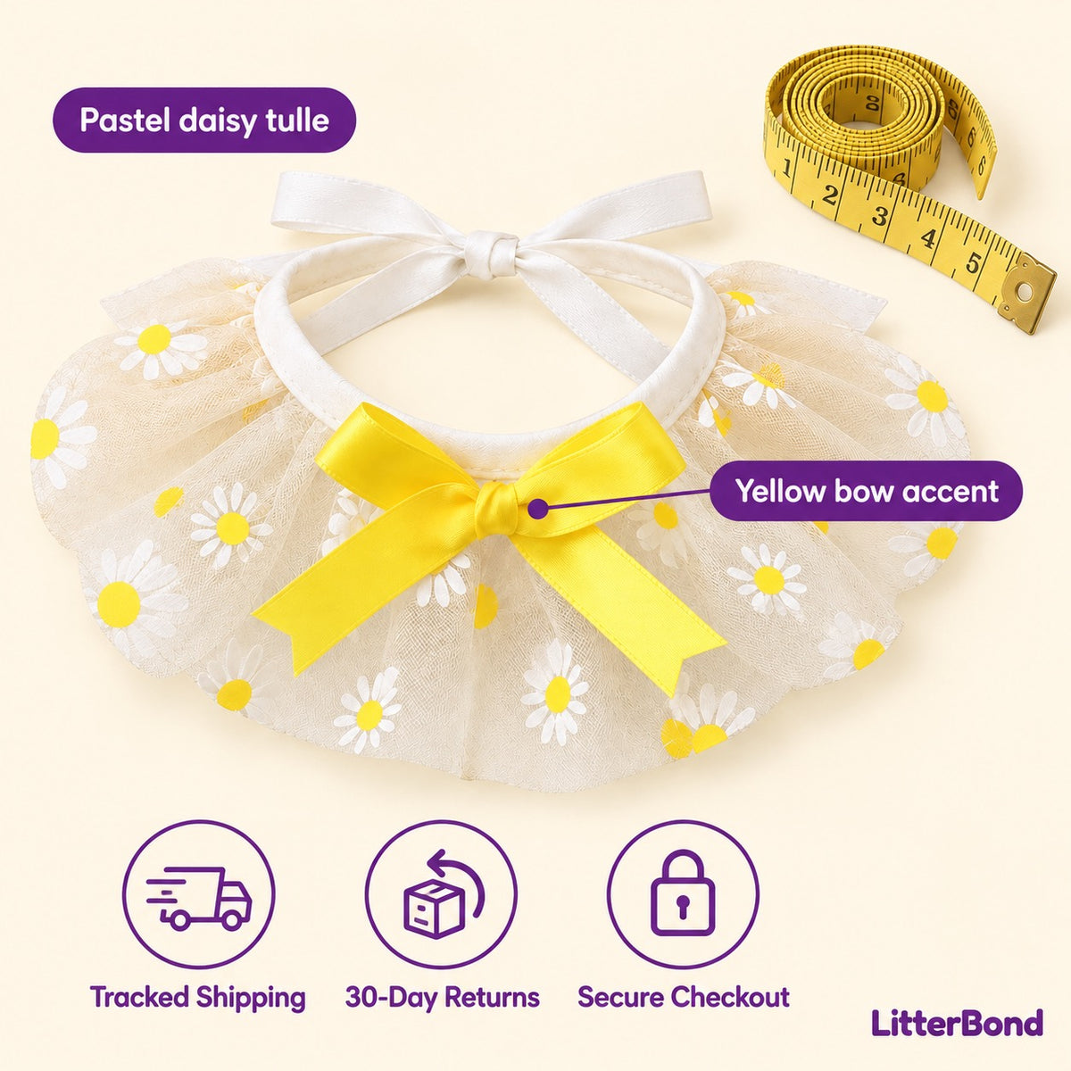 Daisy Tulle Bow Collar - size and details