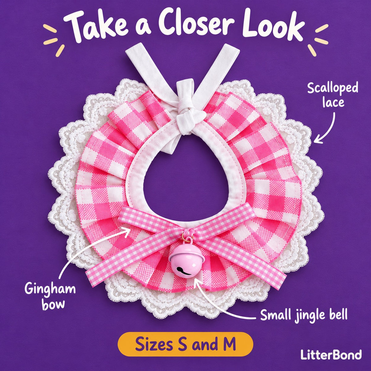 Gingham Bell Ruffle Collar - close-up details