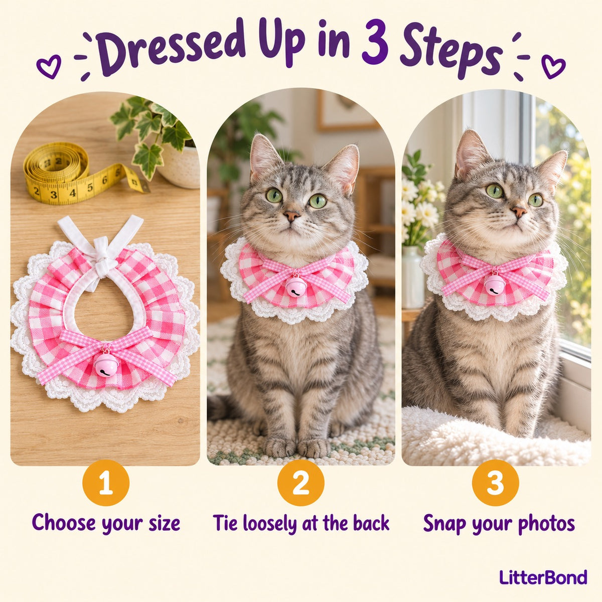 Gingham Bell Ruffle Collar - how to put it on