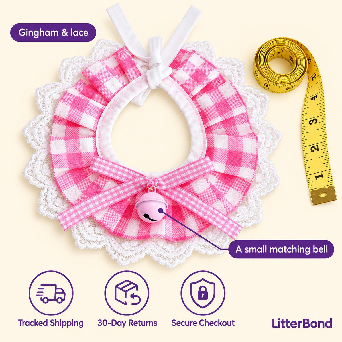 Gingham Bell Ruffle Collar - size and details