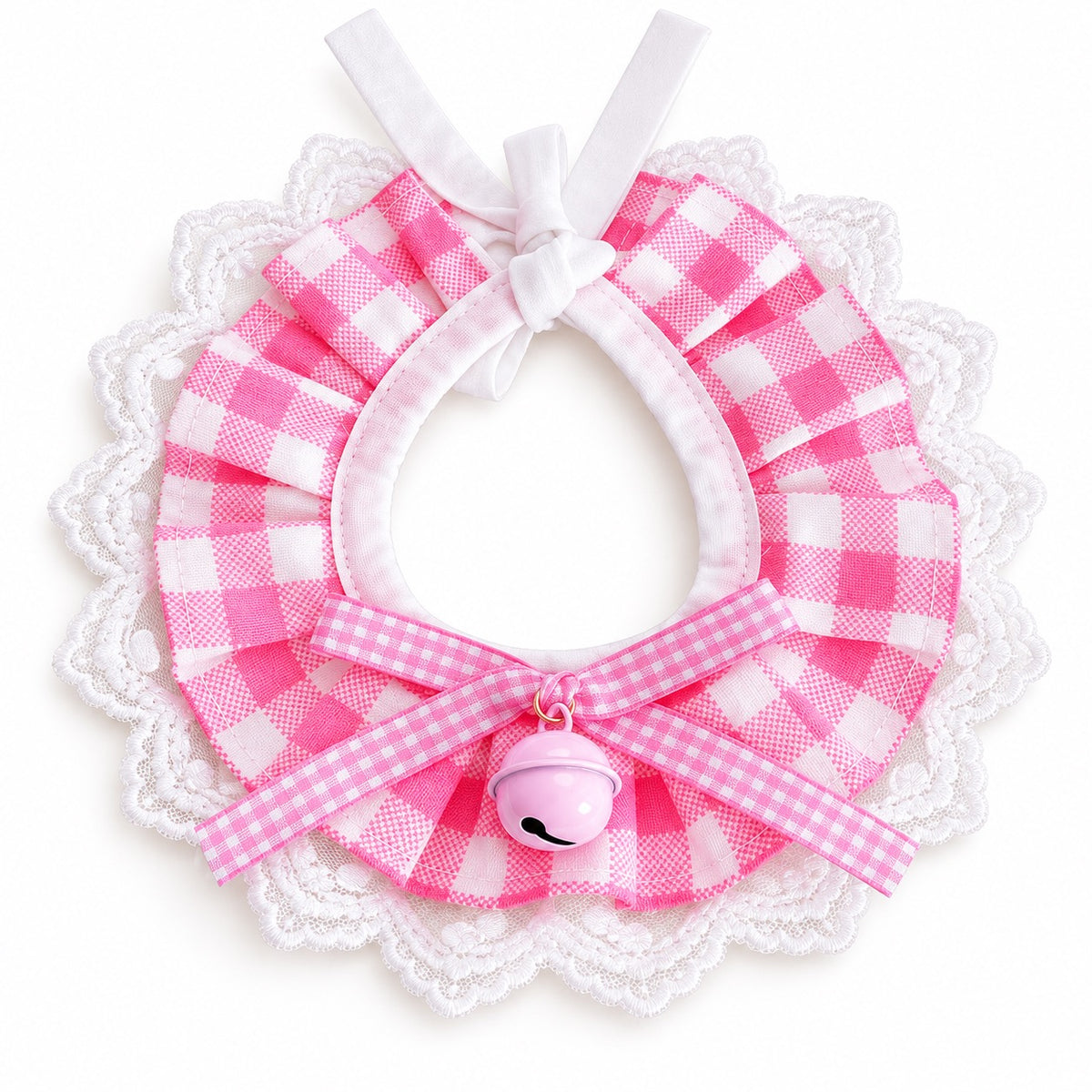 Gingham Bell Ruffle Collar - Pink Gingham