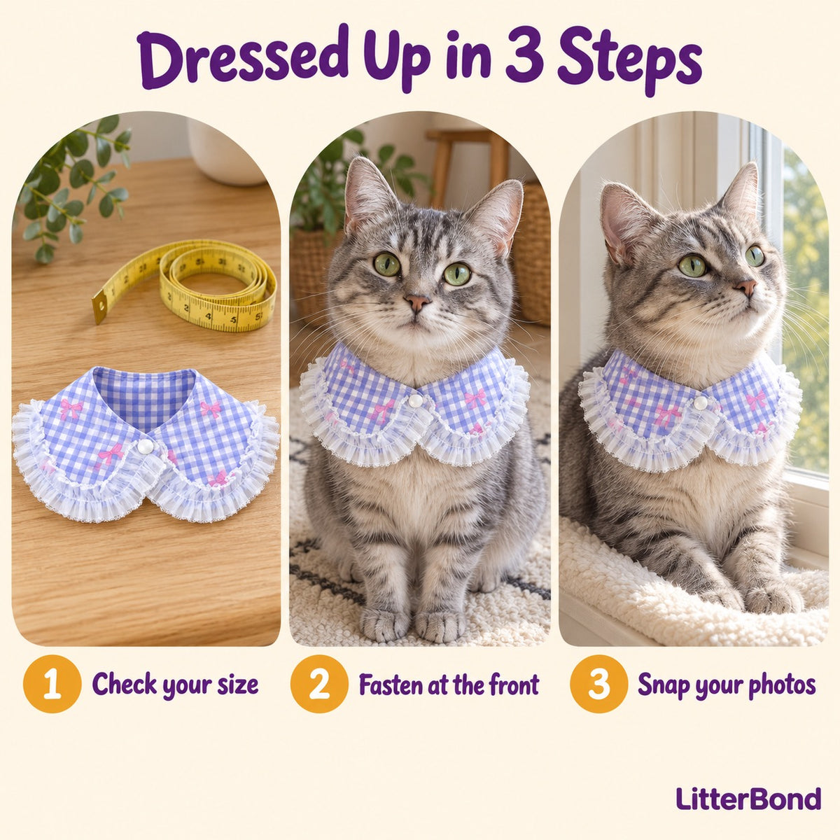 Bow-Print Gingham Frill Collar - how to put it on
