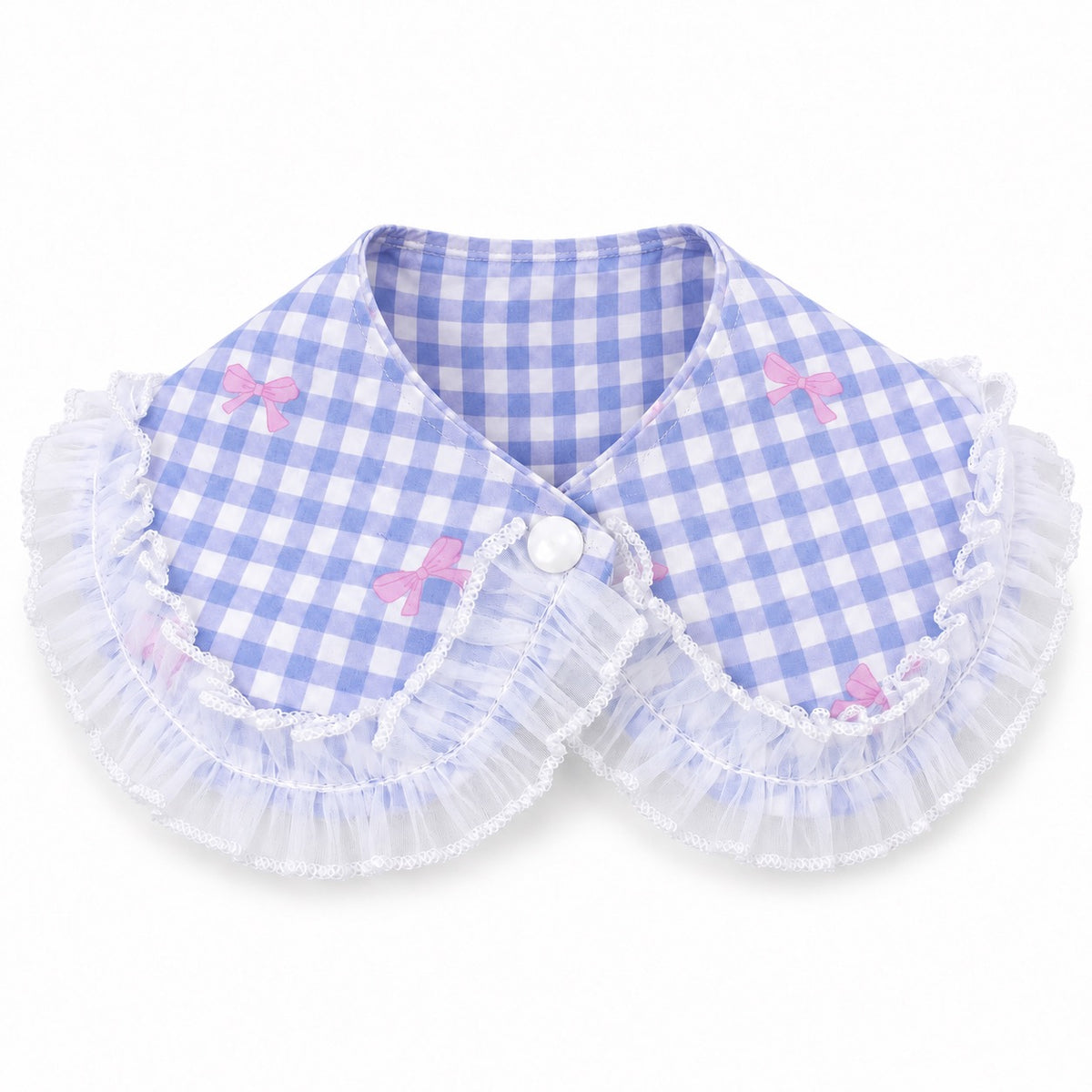 Bow-Print Gingham Frill Collar - Lavender Gingham