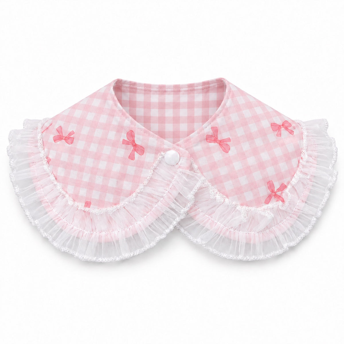Bow-Print Gingham Frill Collar - Pink Gingham