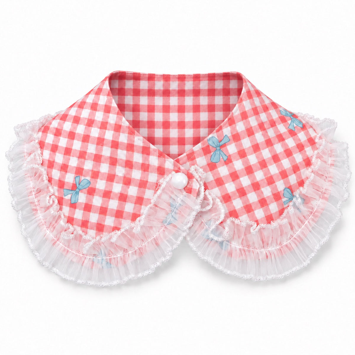 Bow-Print Gingham Frill Collar - Red Gingham