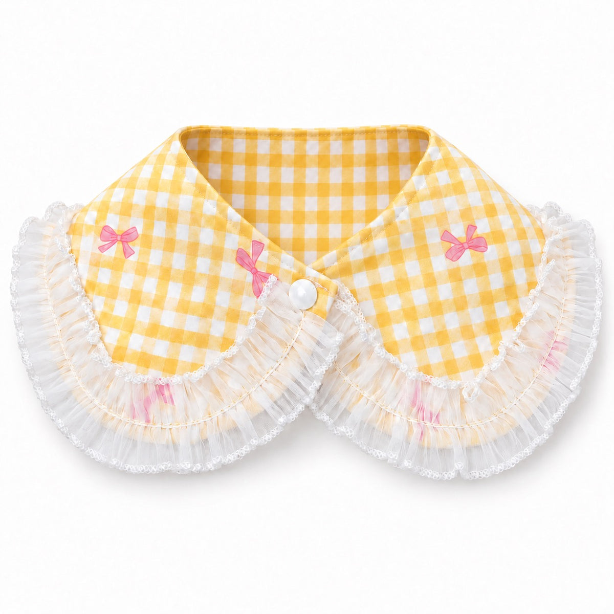 Bow-Print Gingham Frill Collar - Yellow Gingham