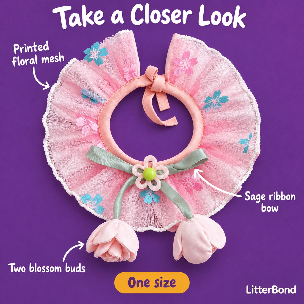 Floral Tulle Blossom Collar - close-up details