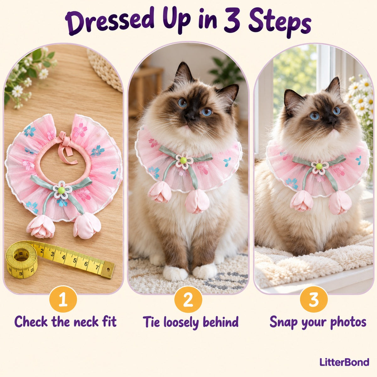 Floral Tulle Blossom Collar - how to put it on