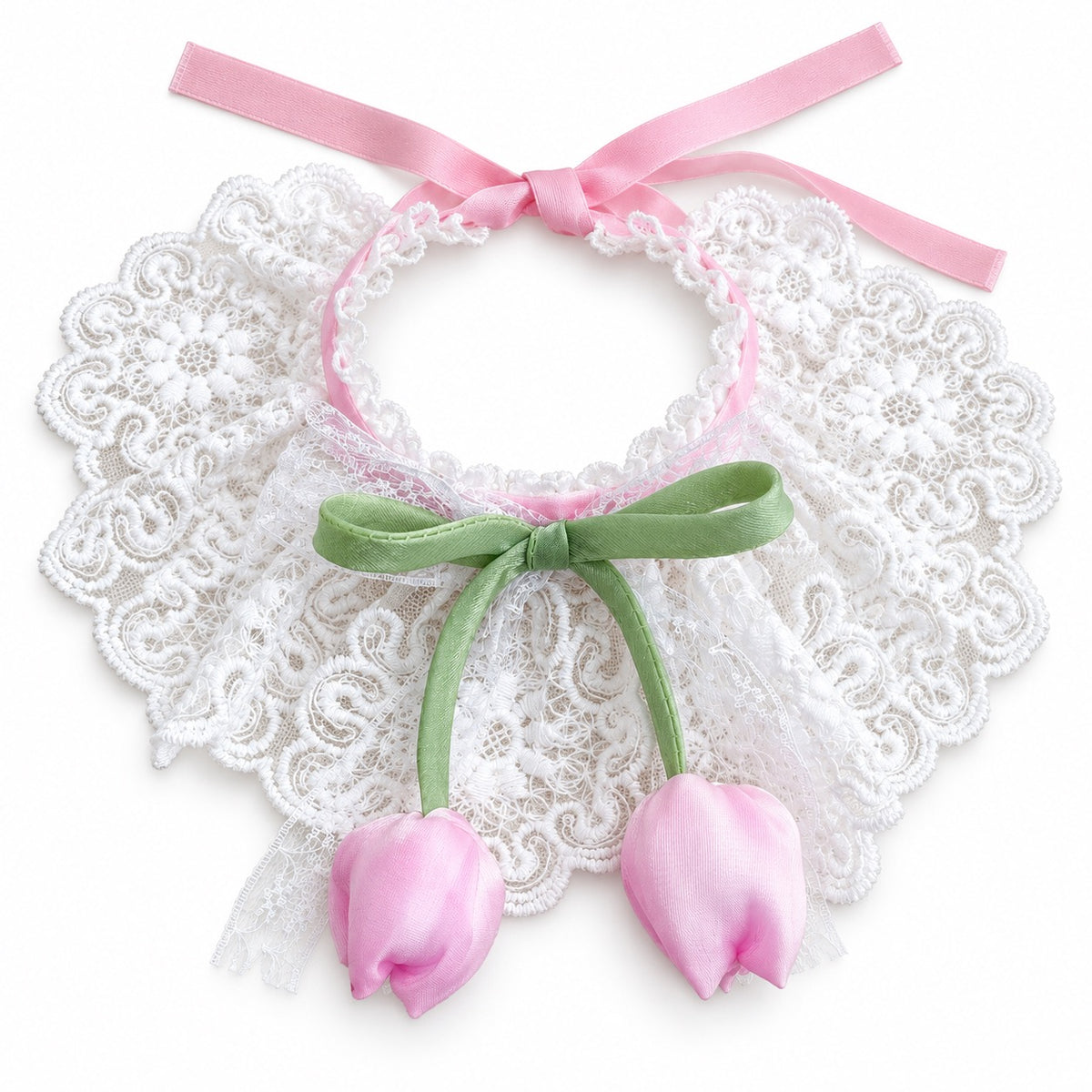 Tulip Lace Neck Ruffle - Pink Tulips