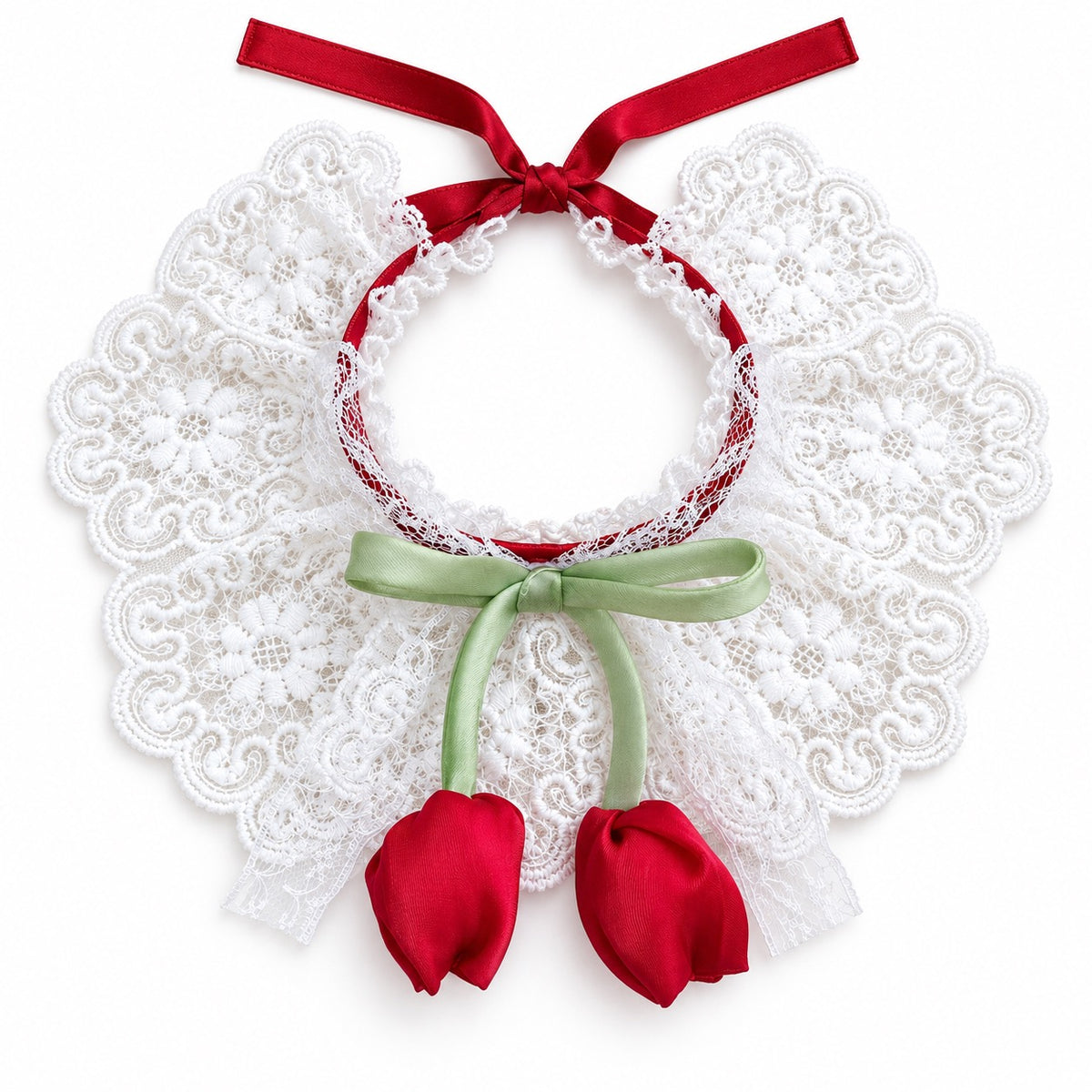 Tulip Lace Neck Ruffle - Red Tulips