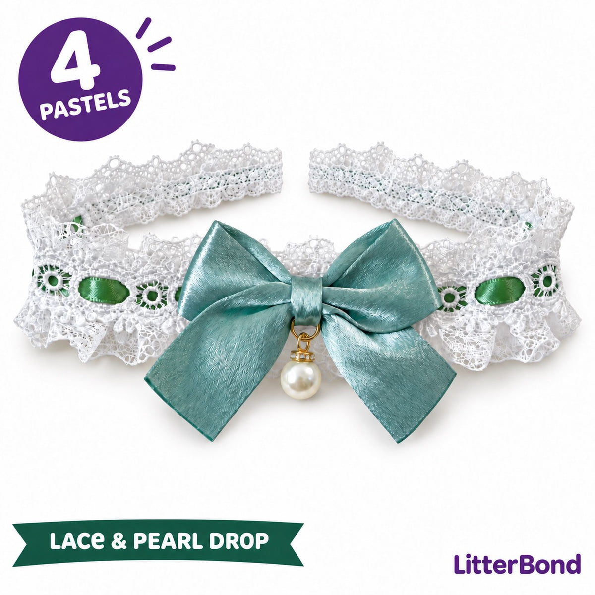Pearl-Drop Ribbon Bow Lace Collar