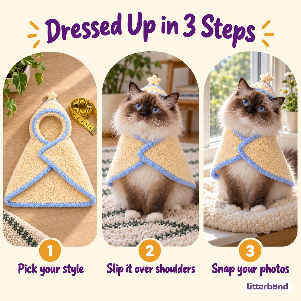 Plush Cat Poncho for Photos - how to put it on