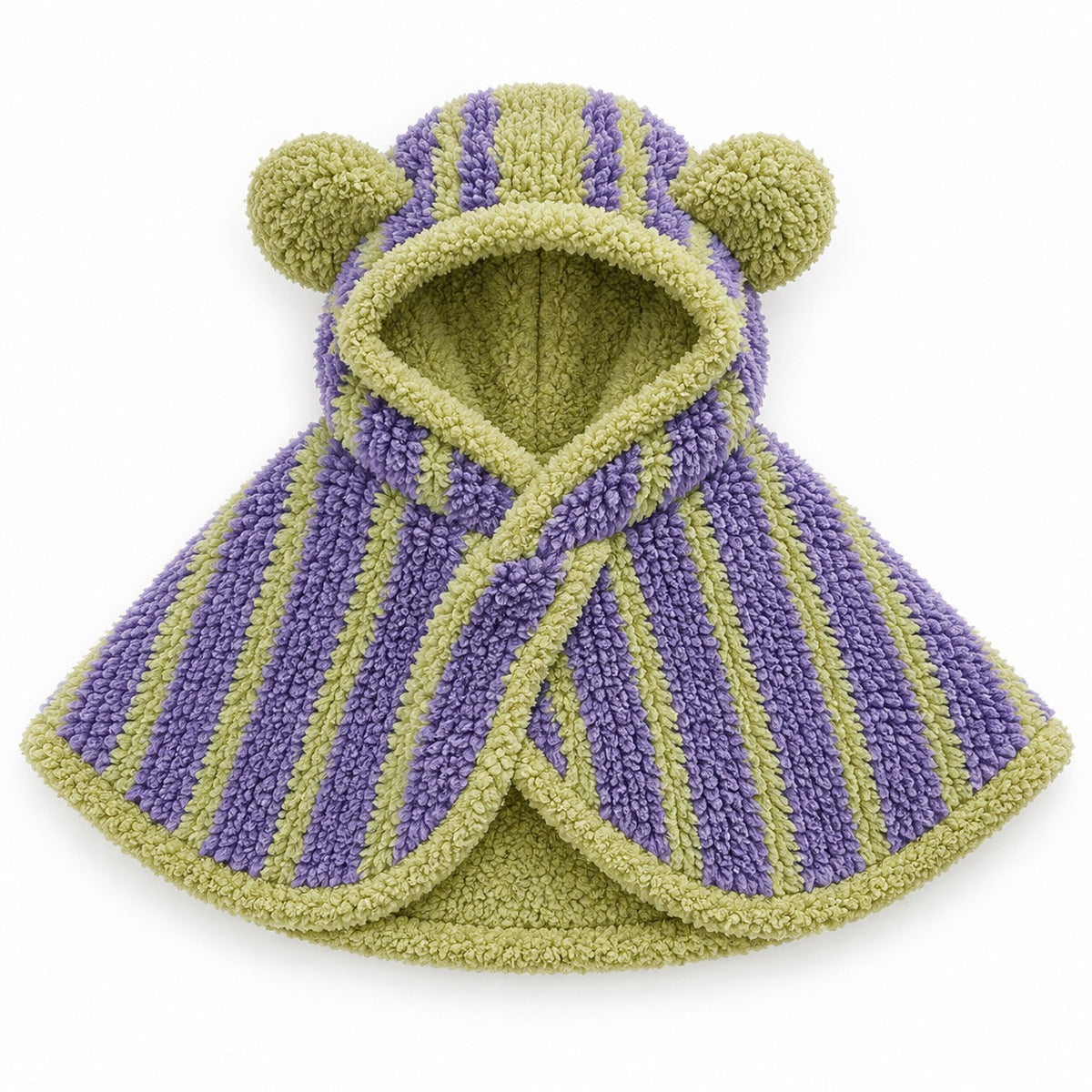 Plush Cat Poncho for Photos - Purple Green Stripe