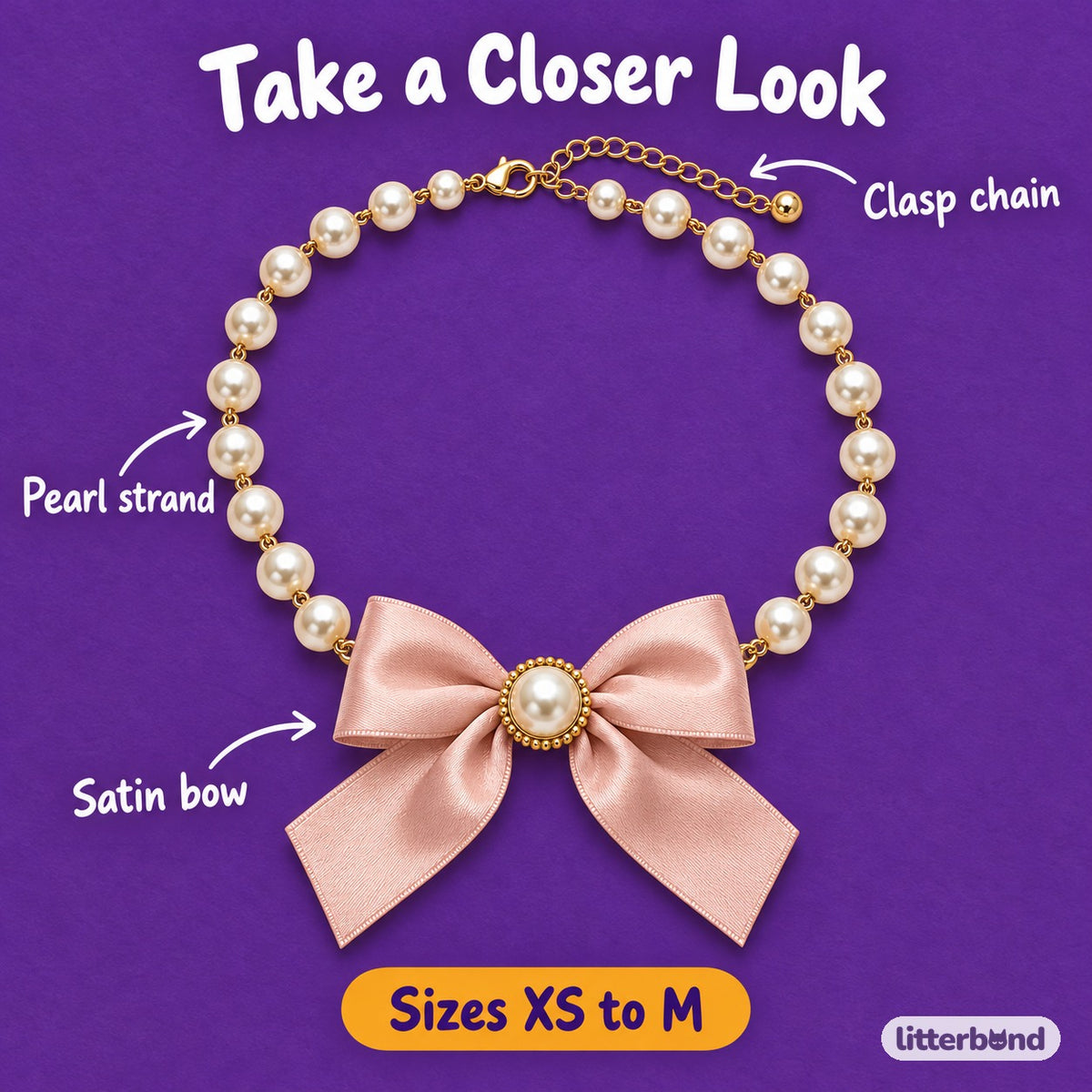 Satin Bow Pearl Necklace - close-up details