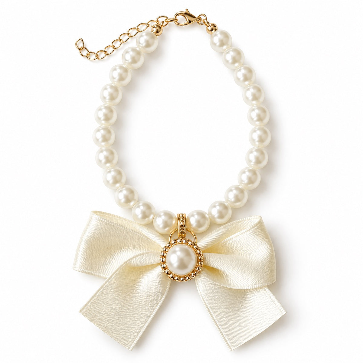 Satin Bow Pearl Necklace - Ivory Bow