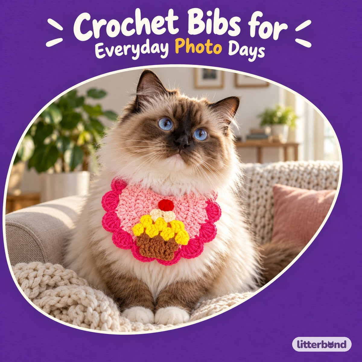 Scalloped Crochet Pet Bib on a cat