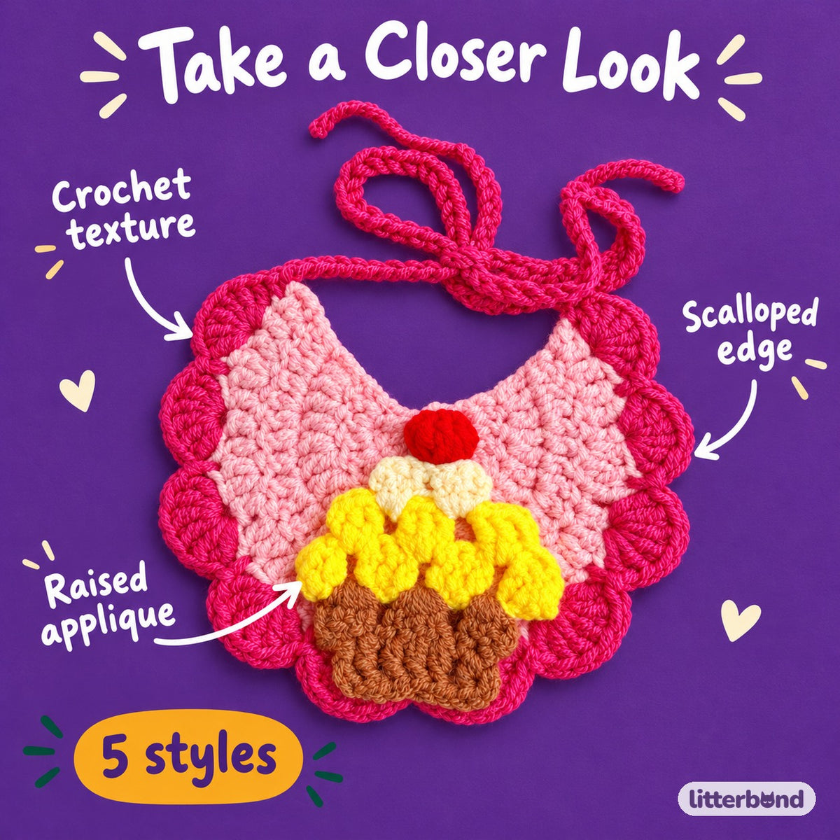 Scalloped Crochet Pet Bib - close-up details