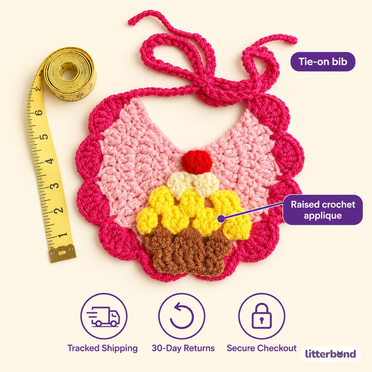 Scalloped Crochet Pet Bib - size and details