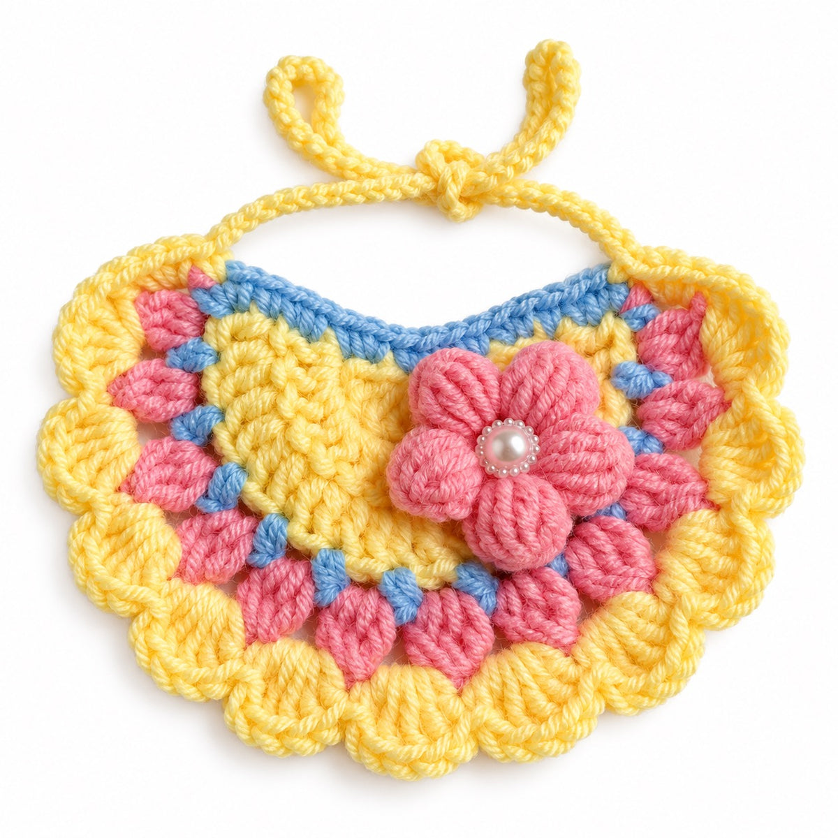 Scalloped Crochet Pet Bib - Flower Garden