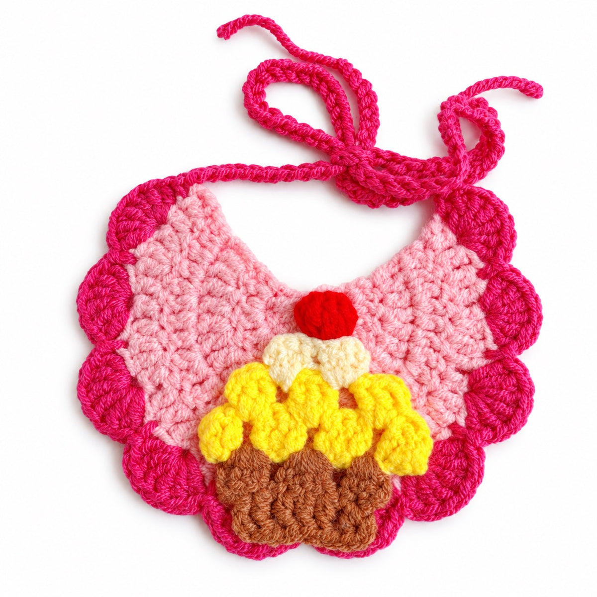 Scalloped Crochet Pet Bib - Pink Cake