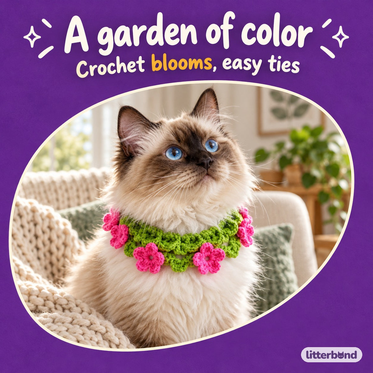 Floral Bloom Crochet Collar on a cat