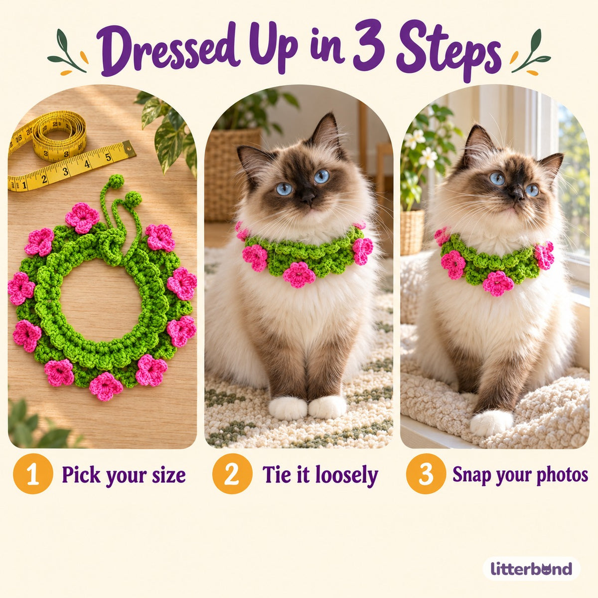 Floral Bloom Crochet Collar - how to put it on
