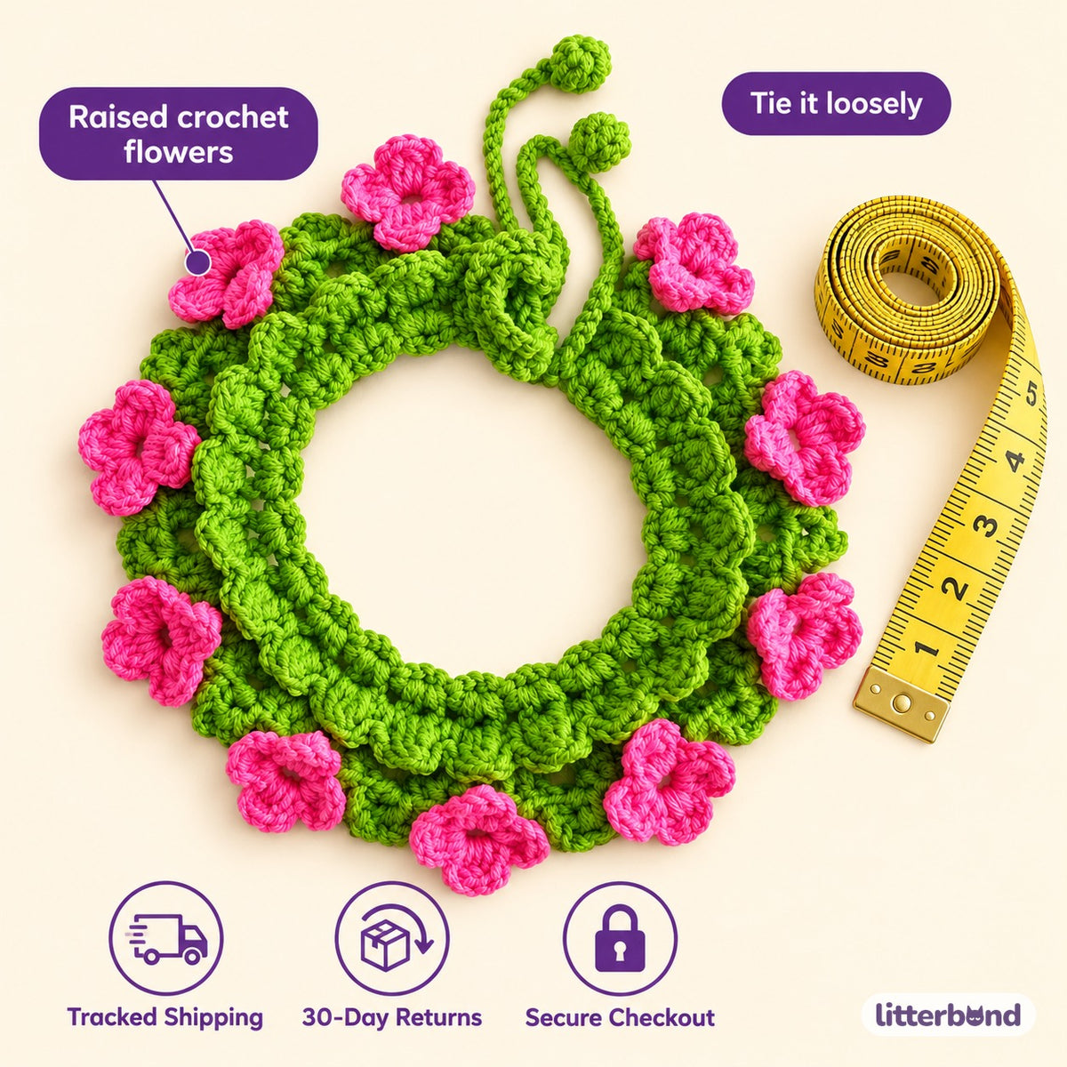 Floral Bloom Crochet Collar - size and details
