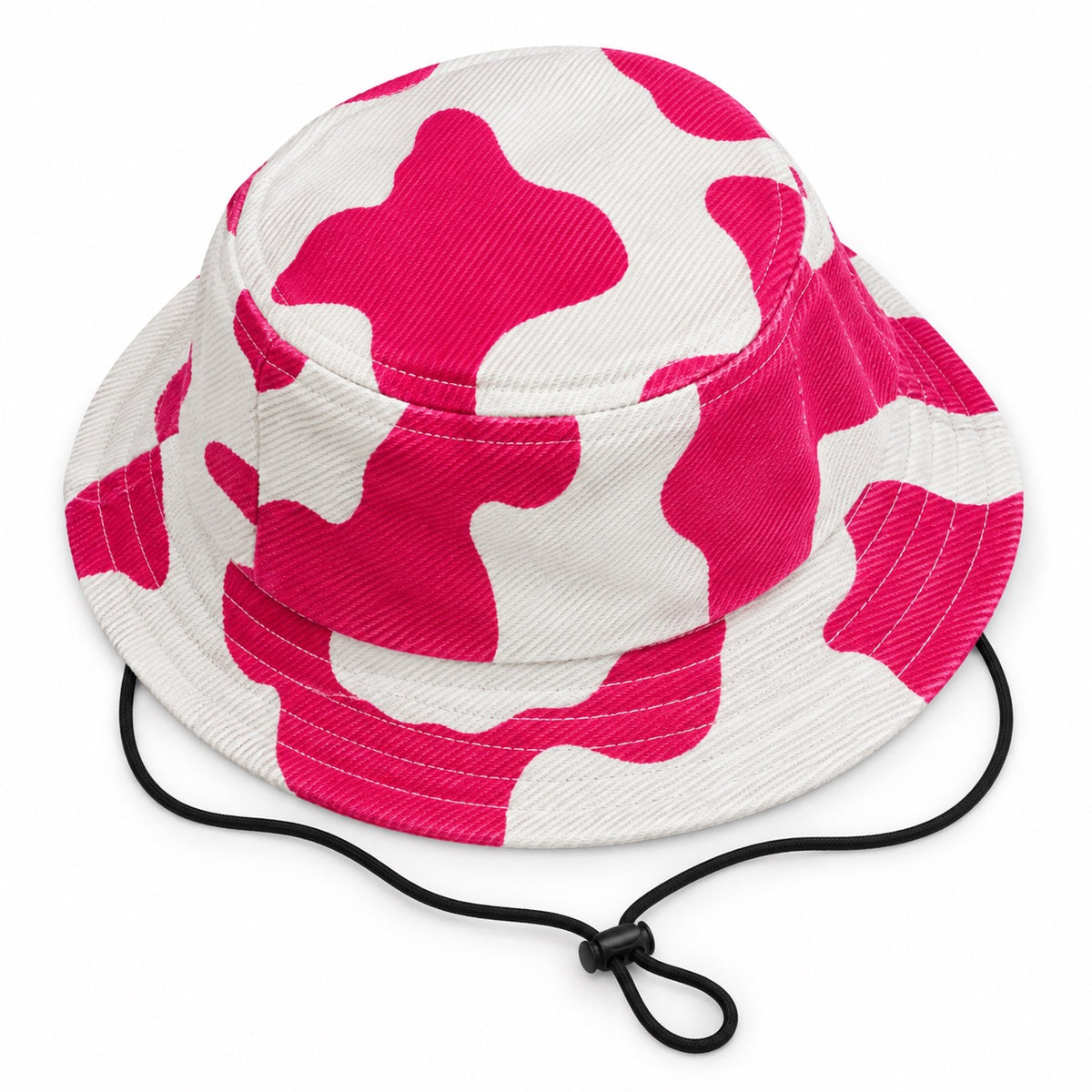 Denim Bucket Hat for Photos - Pink Cow Print