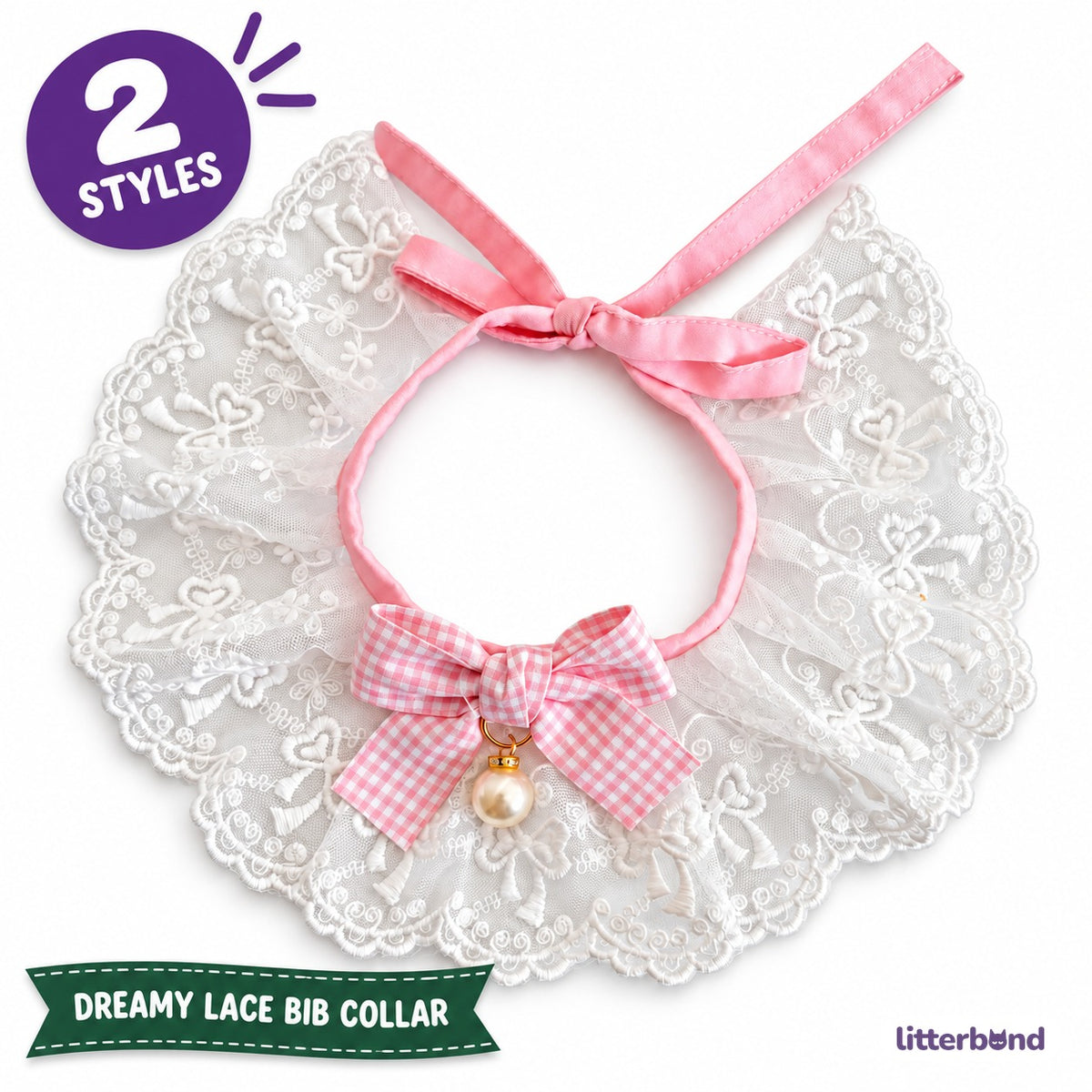 Gingham Bow Lace Bib Collar
