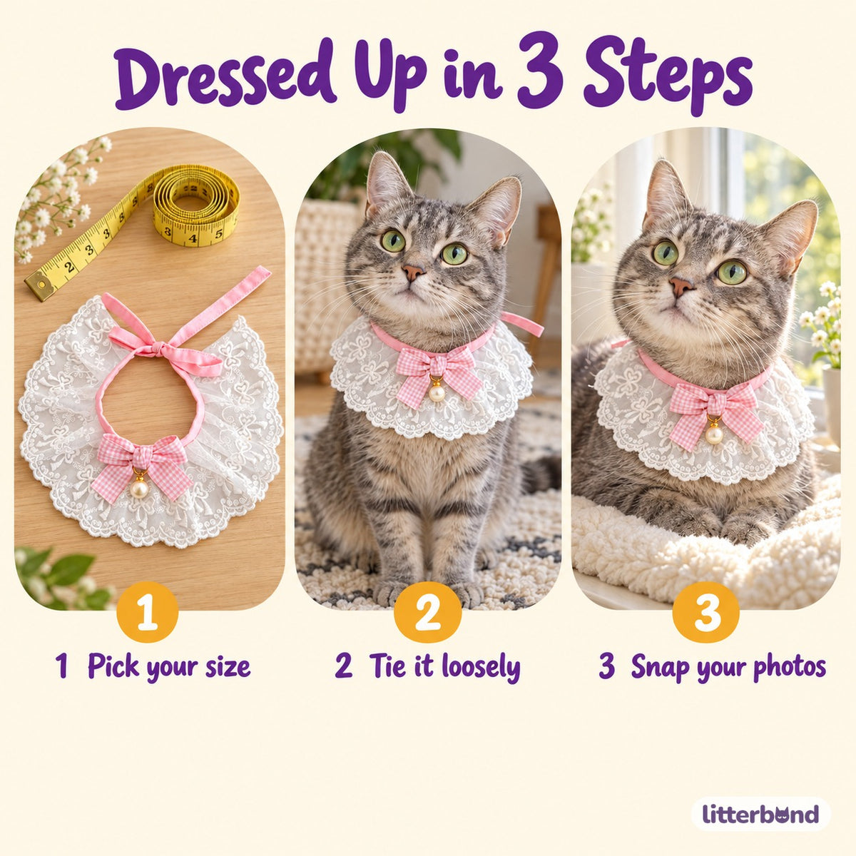 Gingham Bow Lace Bib Collar - how to put it on