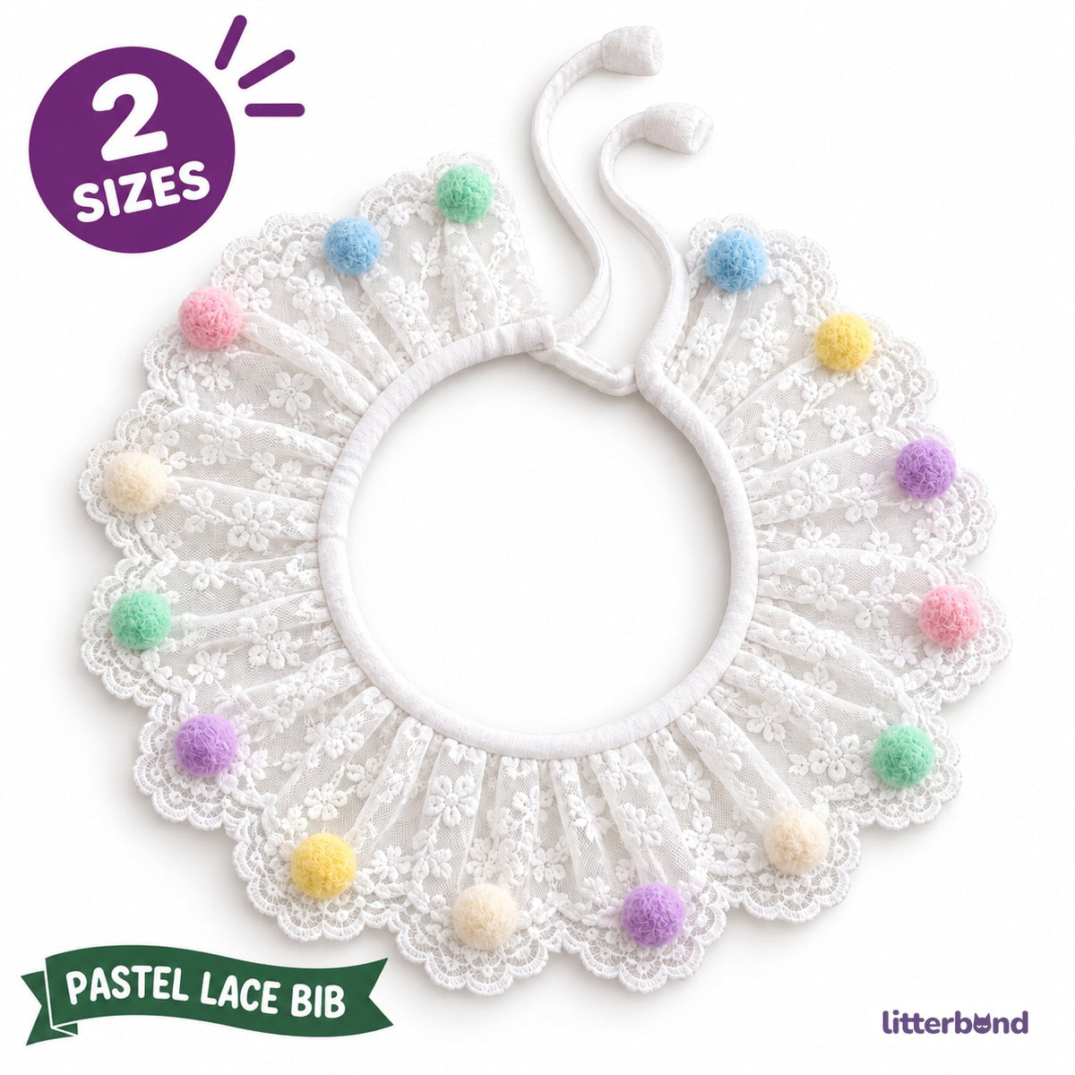 Pastel Lace Pom-Pom Bib Collar