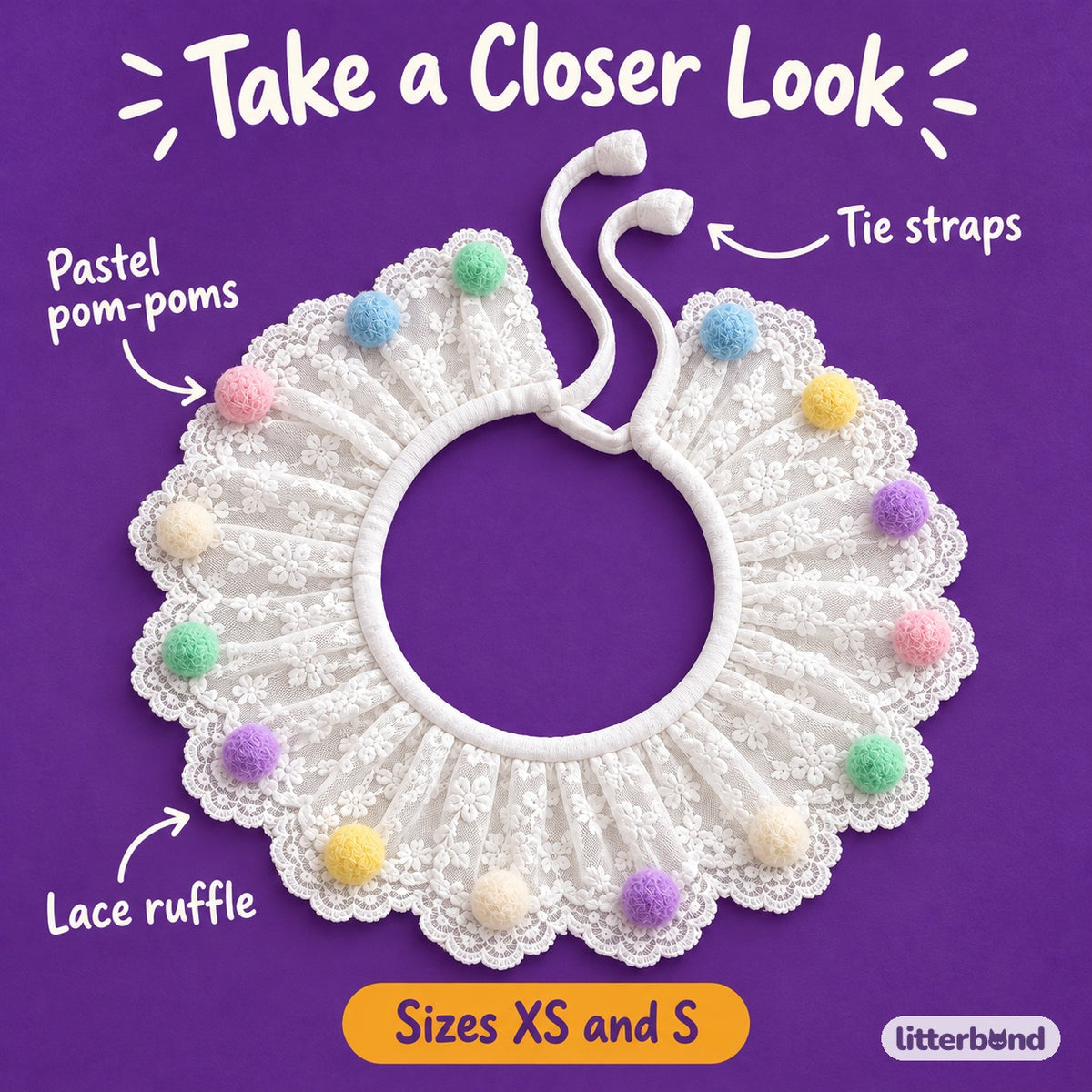 Pastel Lace Pom-Pom Bib Collar - close-up details