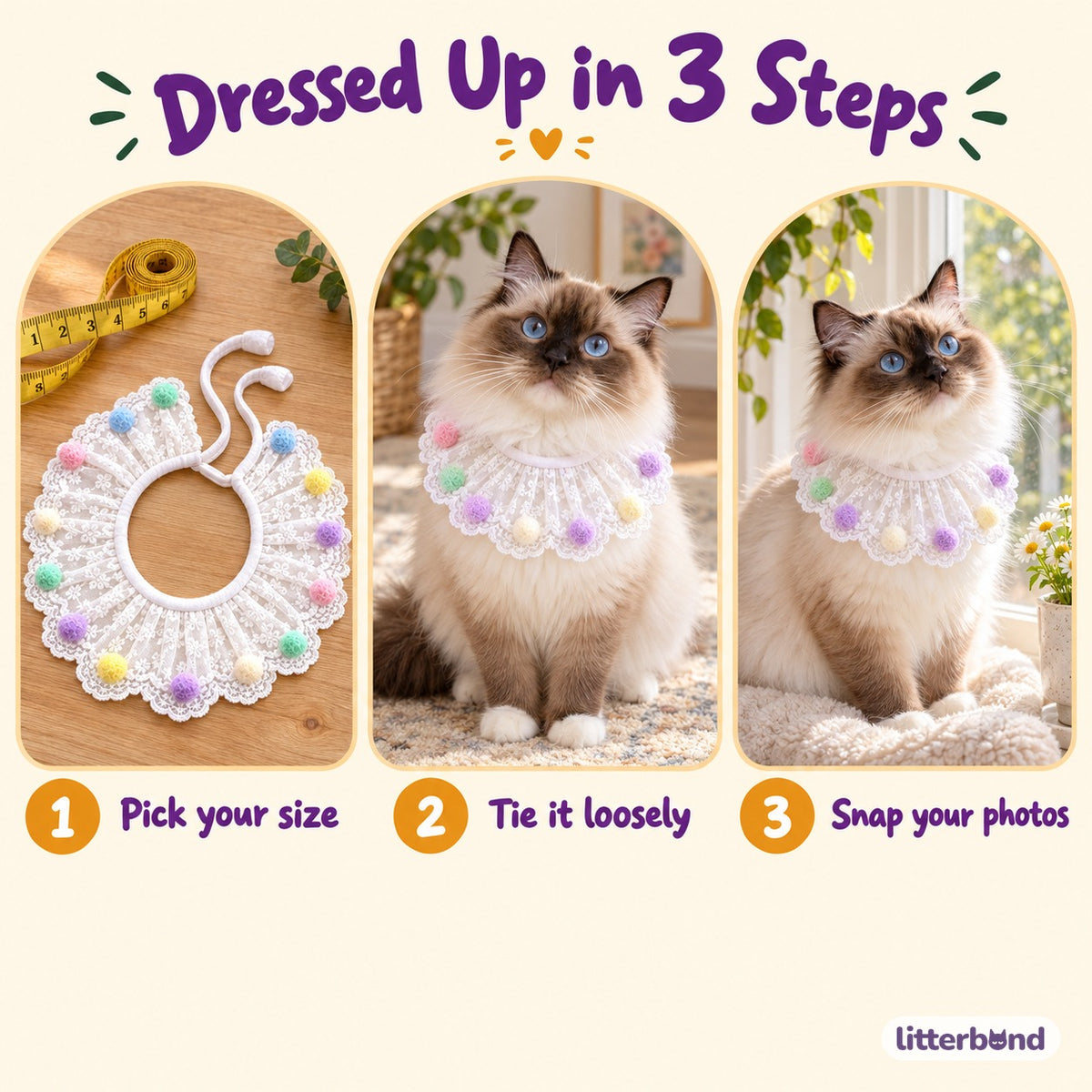 Pastel Lace Pom-Pom Bib Collar - how to put it on