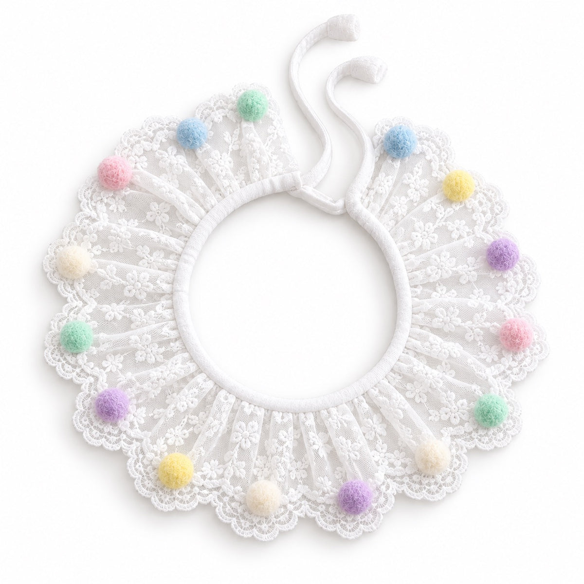 Pastel Lace Pom-Pom Bib Collar - Pastel Pom-Pom Lace