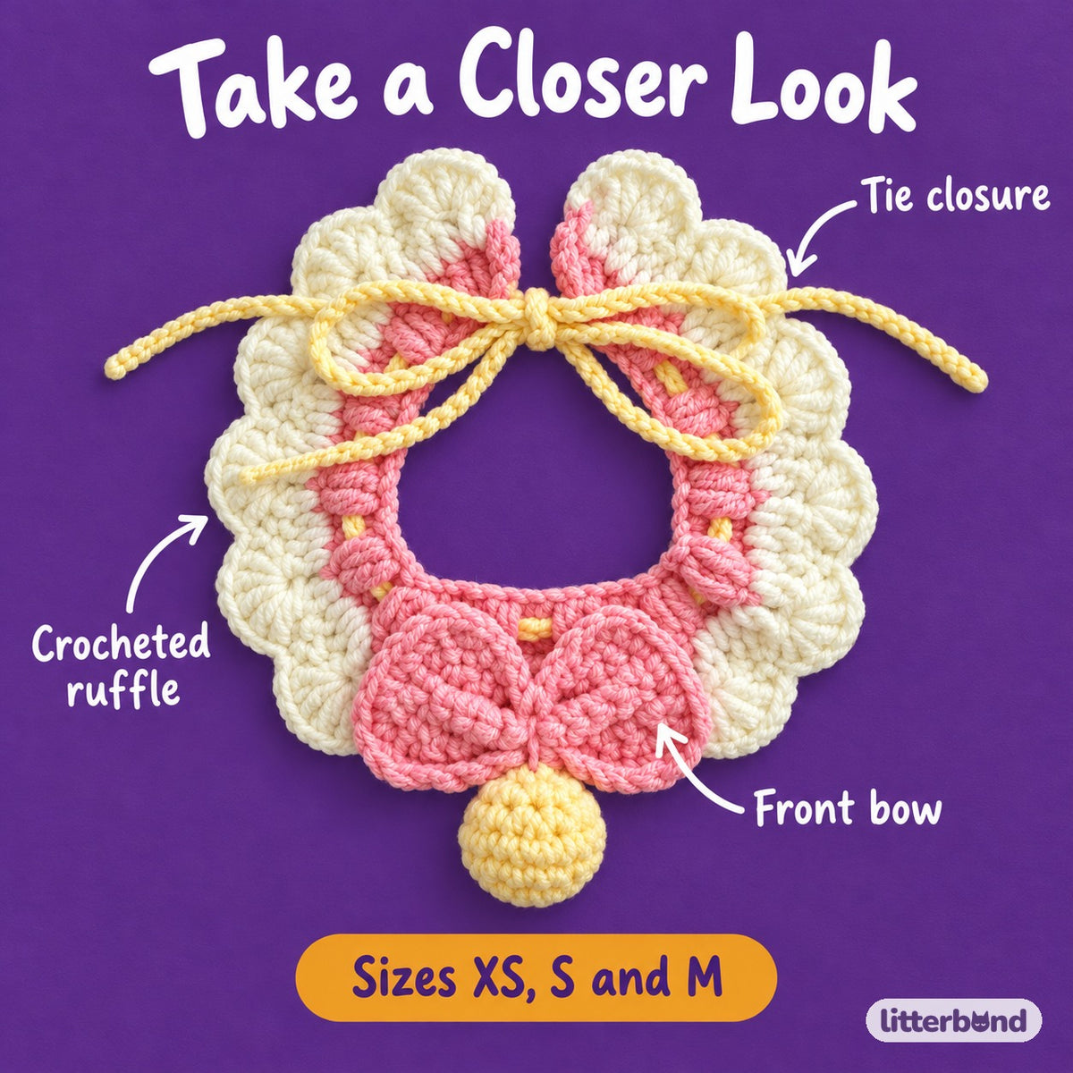 Scalloped Bow Crochet Necklace - close-up details