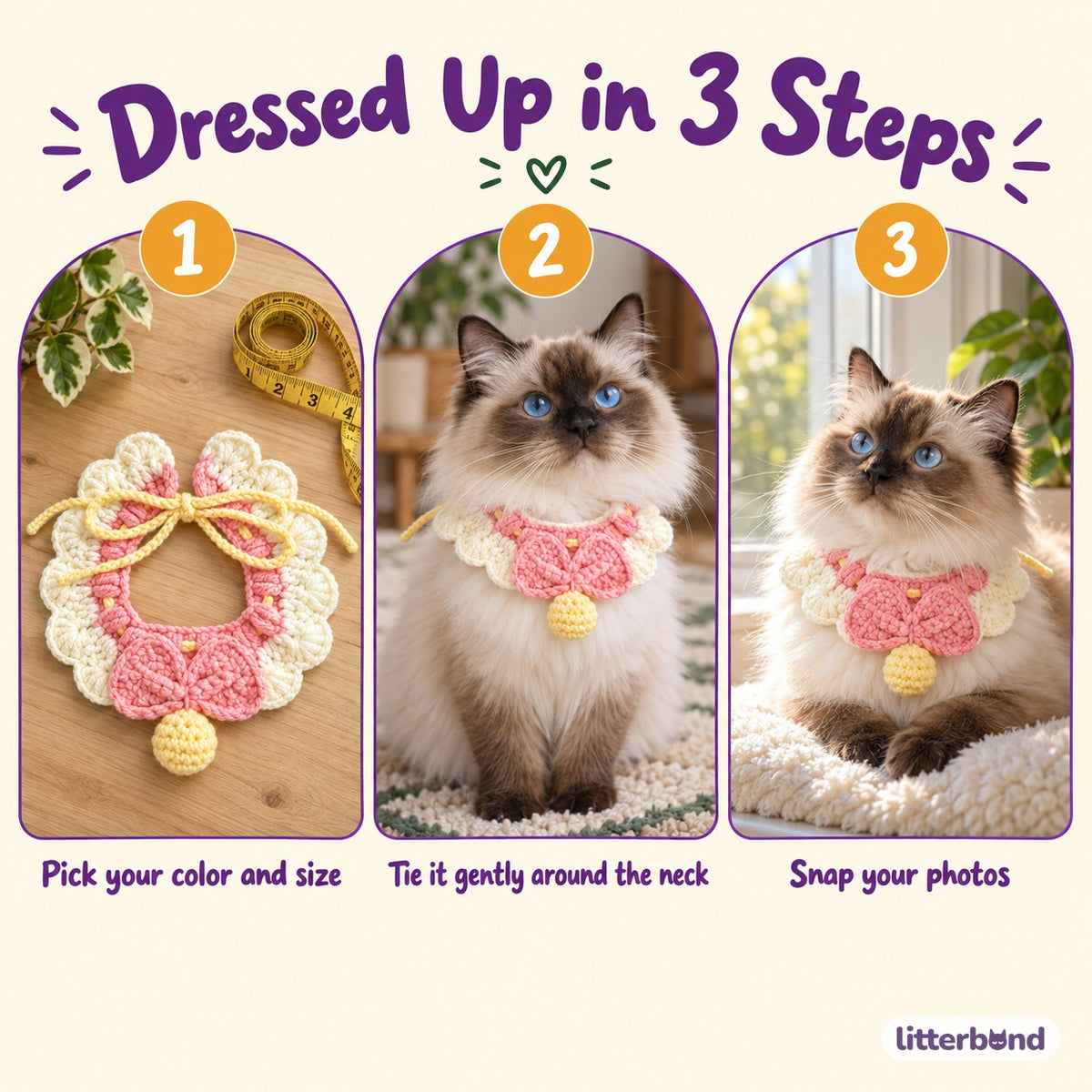 Scalloped Bow Crochet Necklace - how to put it on