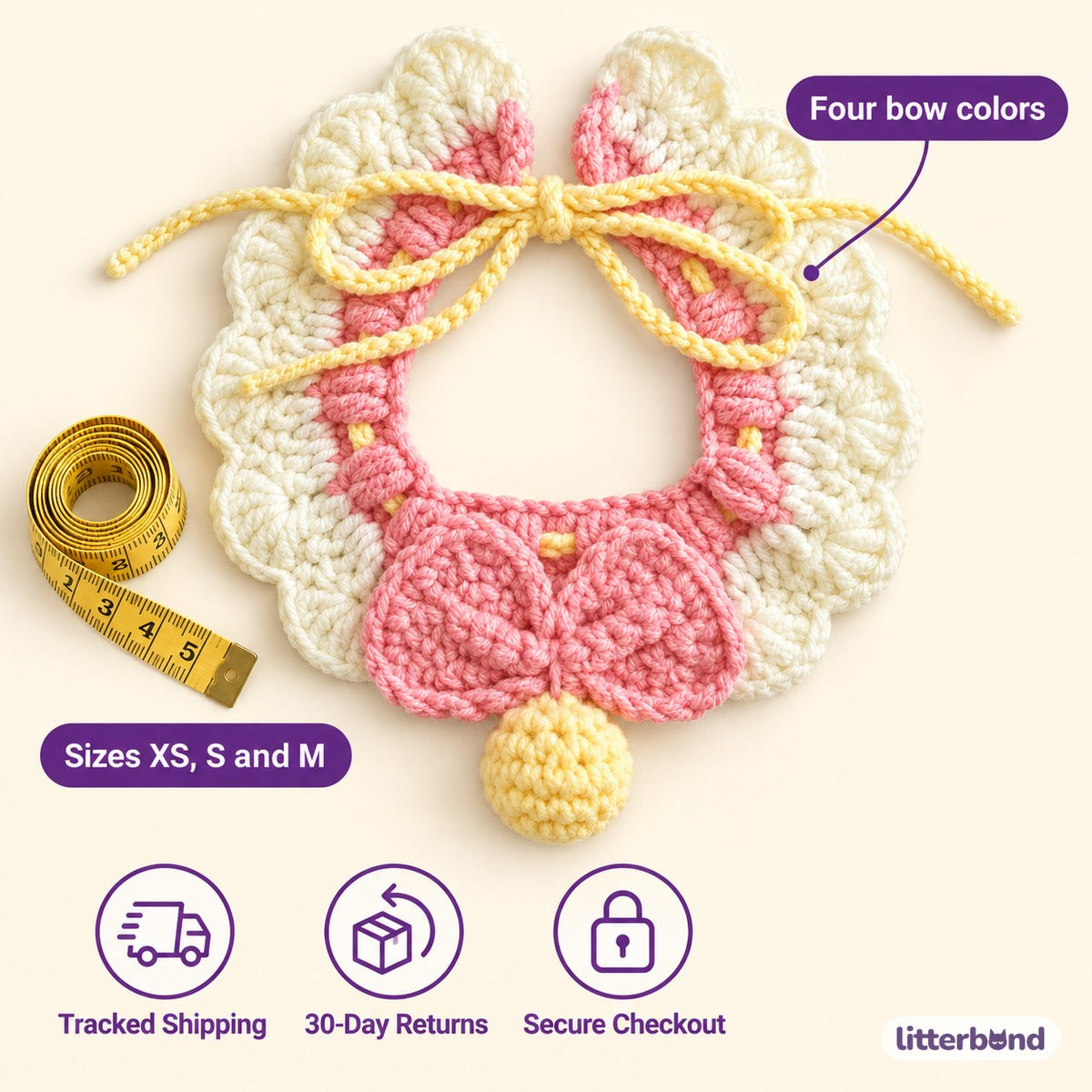 Scalloped Bow Crochet Necklace - size and details