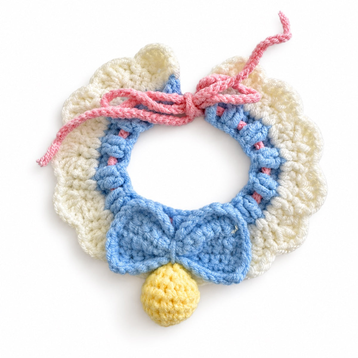 Scalloped Bow Crochet Necklace - Blue Bow
