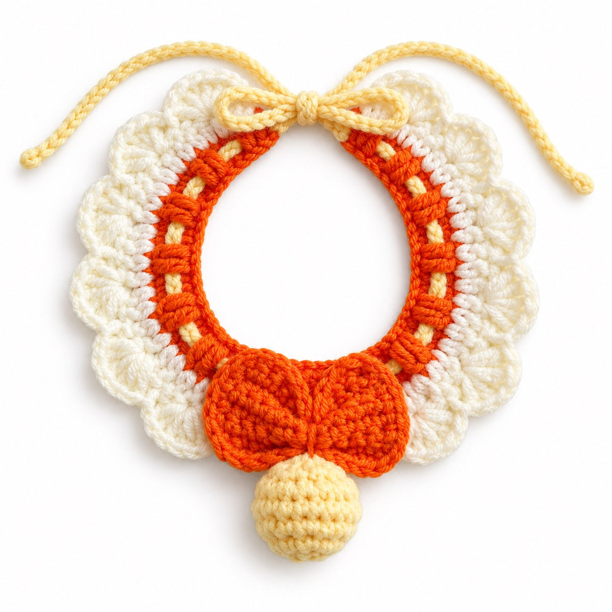Scalloped Bow Crochet Necklace - Orange Bow
