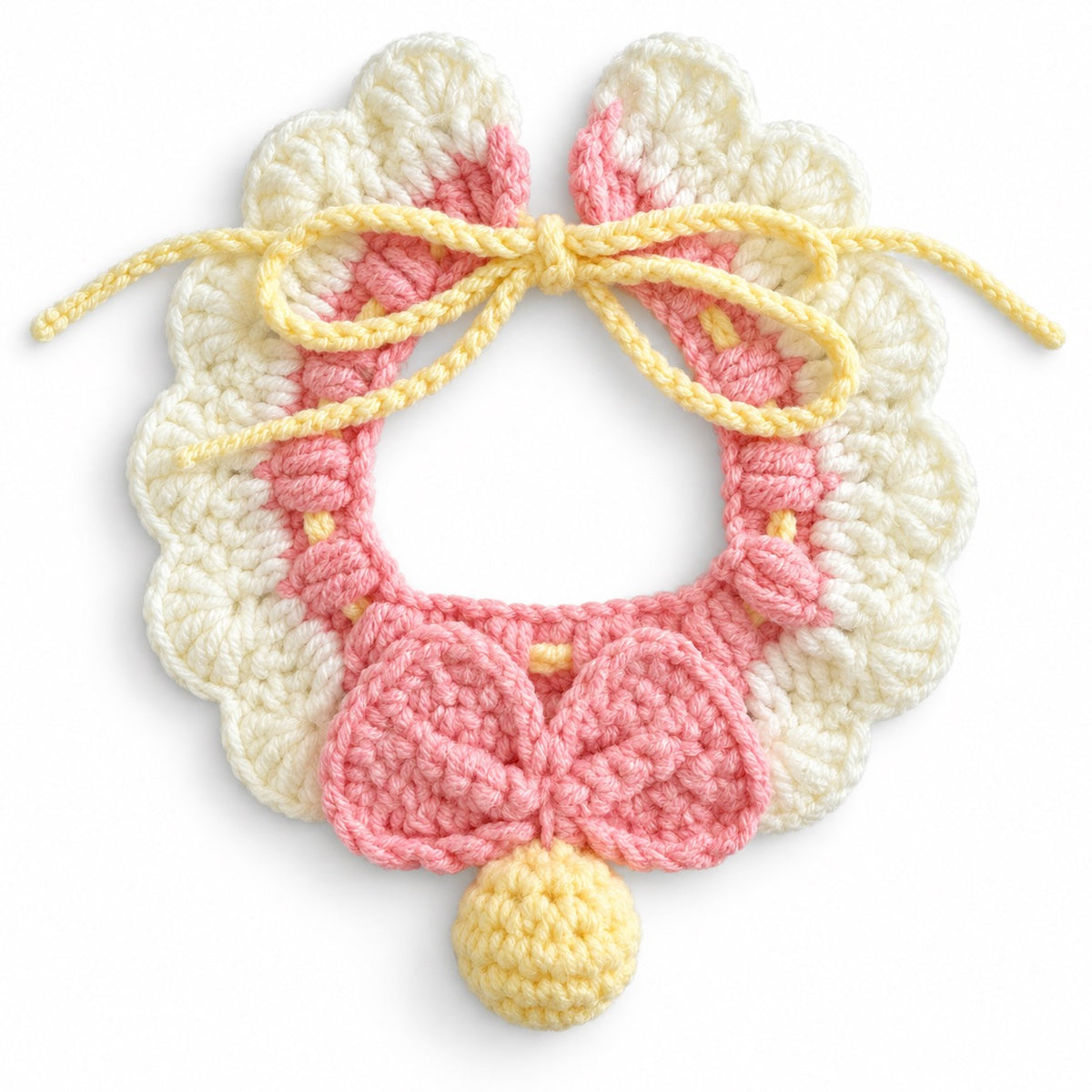 Scalloped Bow Crochet Necklace - Pink Bow
