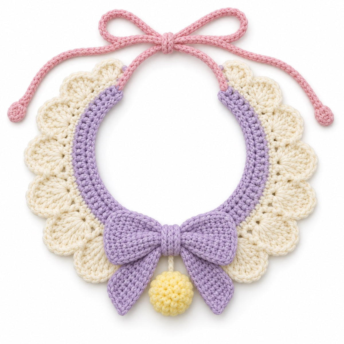Scalloped Bow Crochet Necklace - Lavender Bow