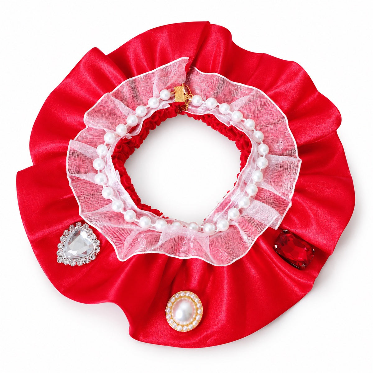 Satin Lace Photo Collar - Cherry Red