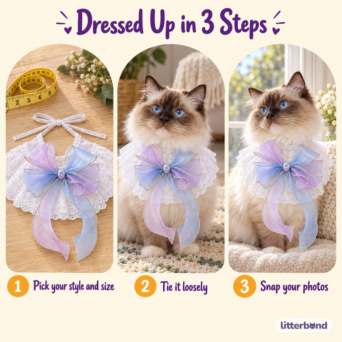 Dreamy Tulle Bow Collar - how to put it on