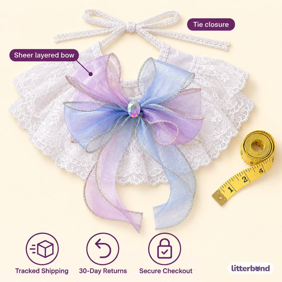 Dreamy Tulle Bow Collar - size and details