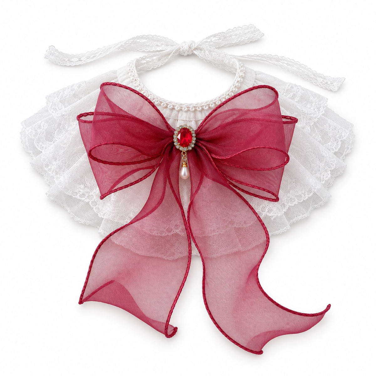 Dreamy Tulle Bow Collar - Wine Red