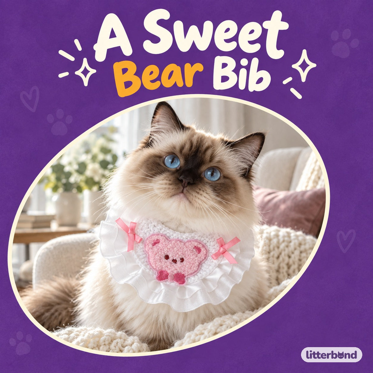 Crochet Bear Bib for Photos on a cat