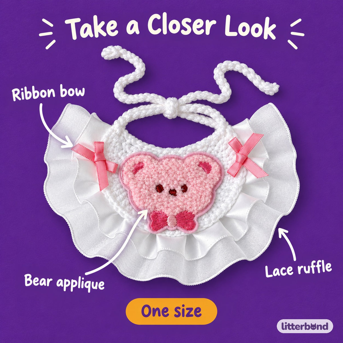 Crochet Bear Bib for Photos - close-up details