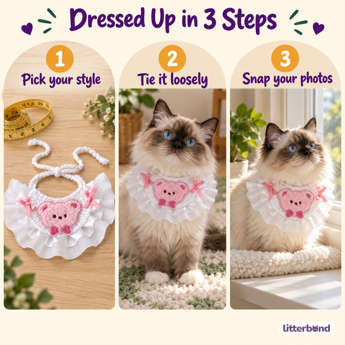 Crochet Bear Bib for Photos - how to put it on