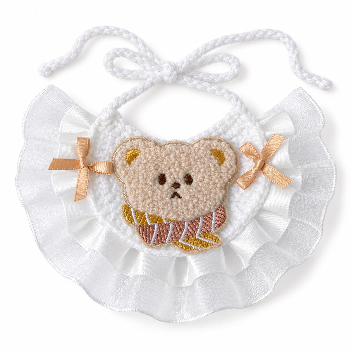 Crochet Bear Bib for Photos - Beige Bear