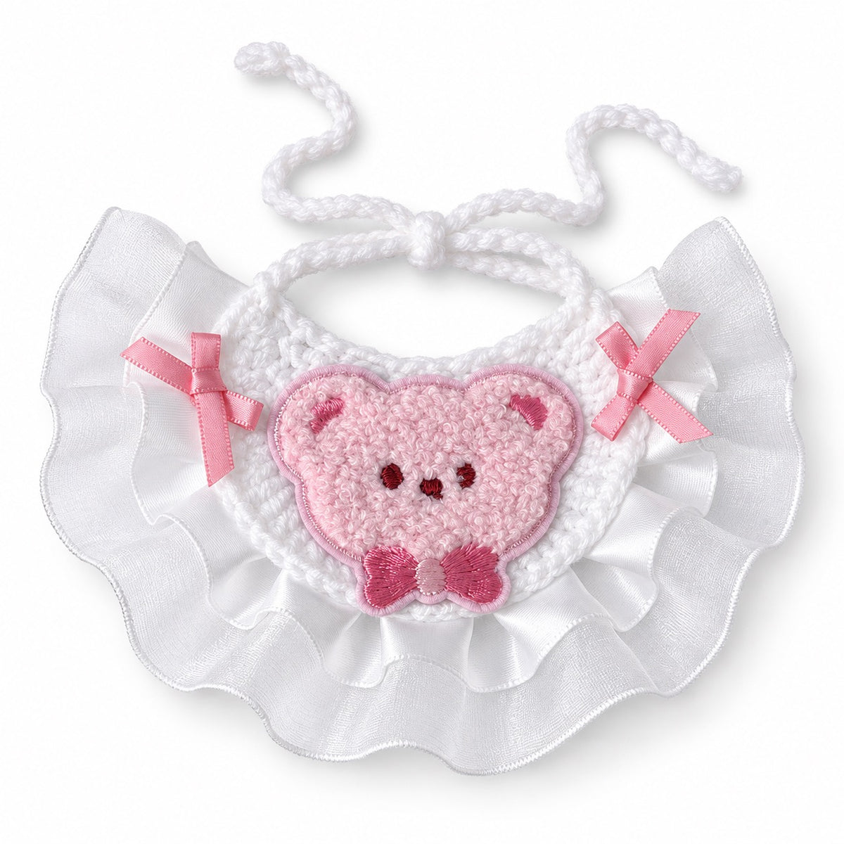 Crochet Bear Bib for Photos - Pink Bear